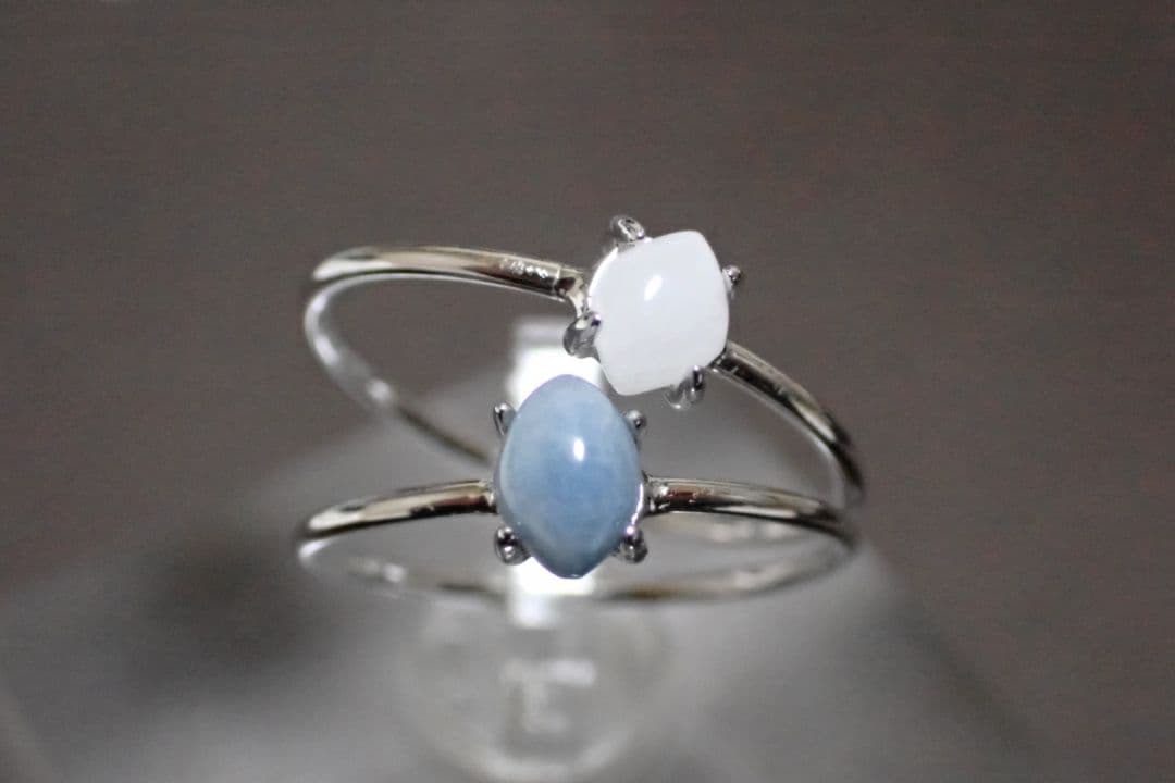 糸魚川翡翠　入コン沢　青　姫川　白　リング　指輪　2本セット　送料無料