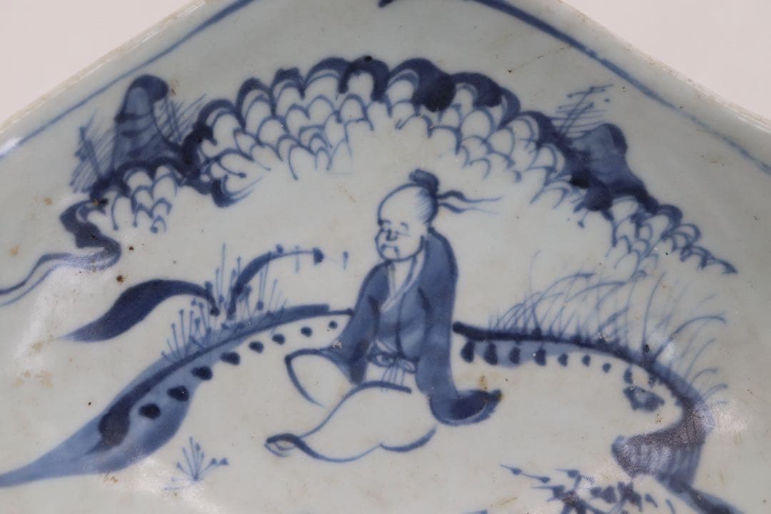 ※中国　明時代　染付人物紋高台皿　送料込み250529