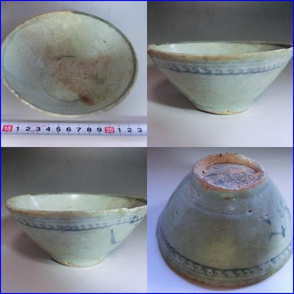 碗■古い染付平茶碗 唐草文 安南 お茶道具 古玩 唐物 中国 時代物 骨董品■