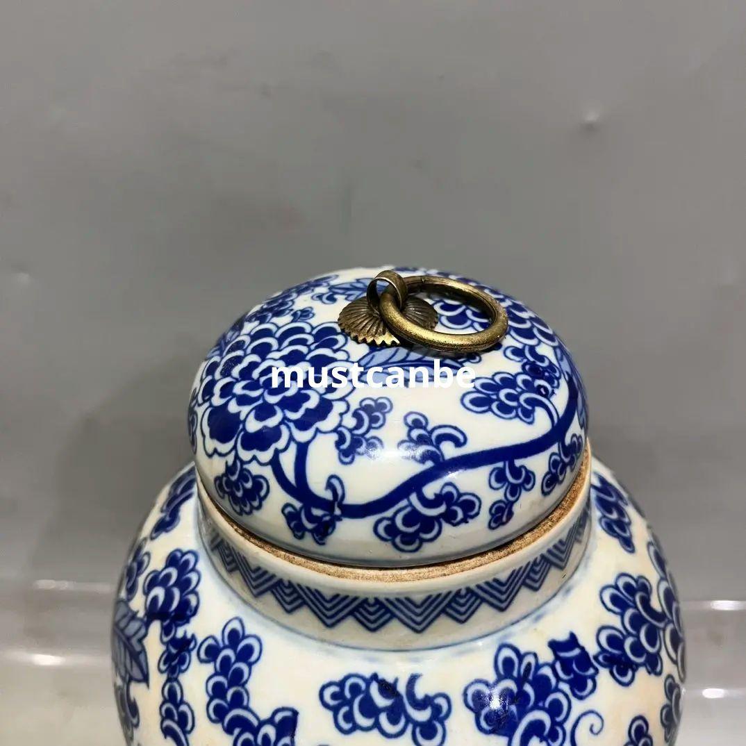 青花纏枝蓮麒麟紋茶蓋缶 景徳鎮 陶磁器 装飾品 現代工芸品 美術品 置物