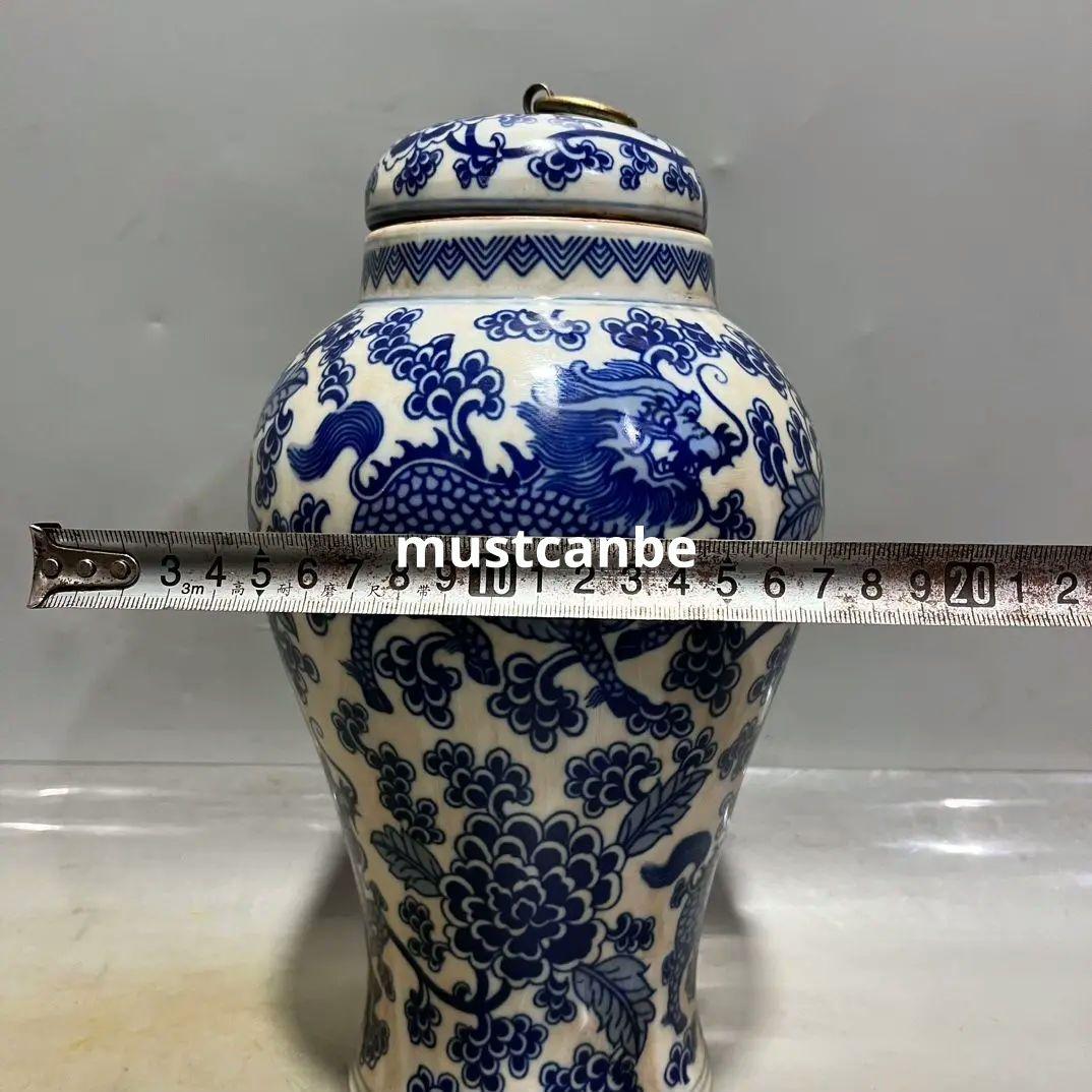 青花纏枝蓮麒麟紋茶蓋缶 景徳鎮 陶磁器 装飾品 現代工芸品 美術品 置物