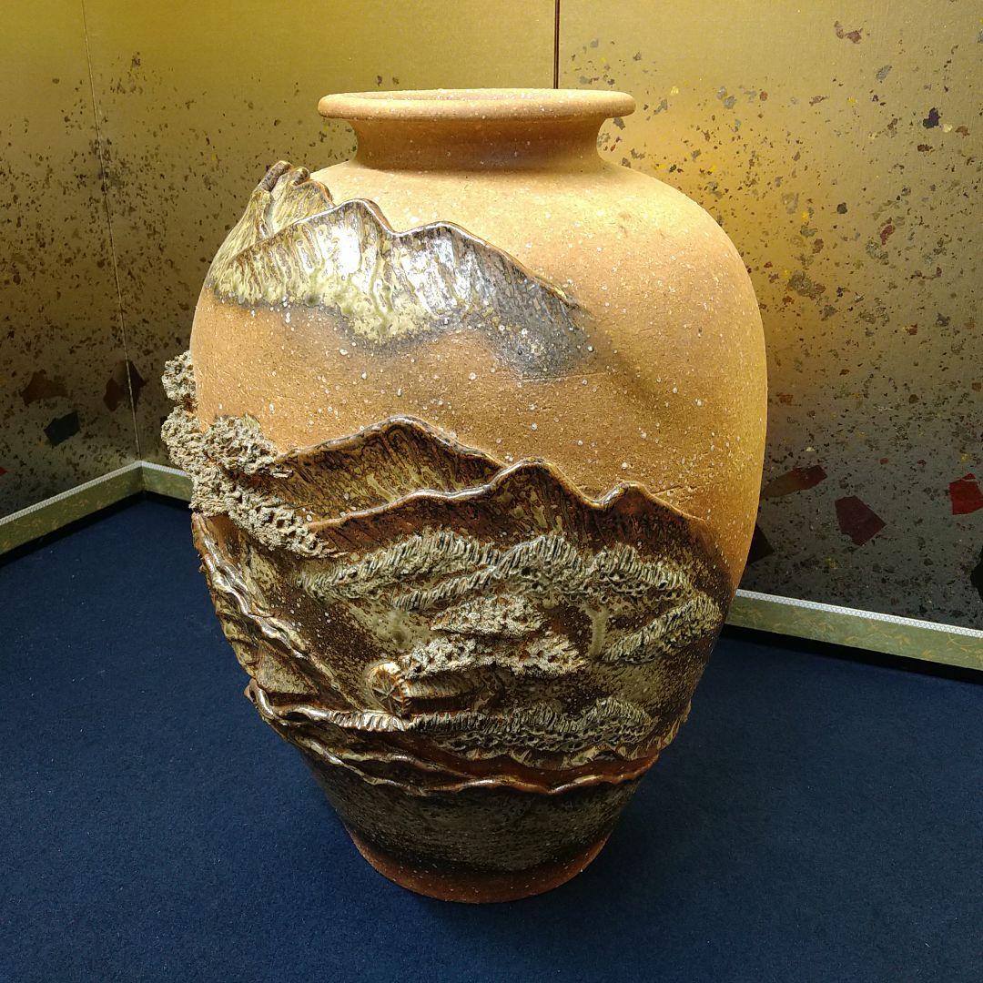 ab53 信楽焼 花入 山水 帆かけ船 花器 花瓶 飾り壷 置物 美品 銘有