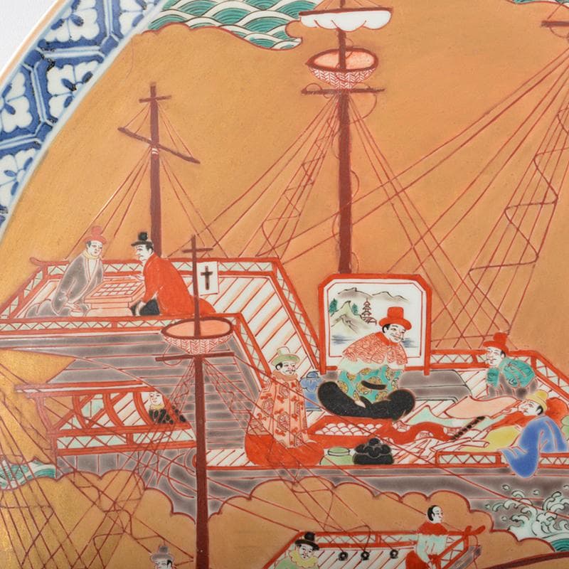伊万里焼　古伊万里　色絵　南蛮船文　大皿　飾皿　直径約61cm　D　R5361B