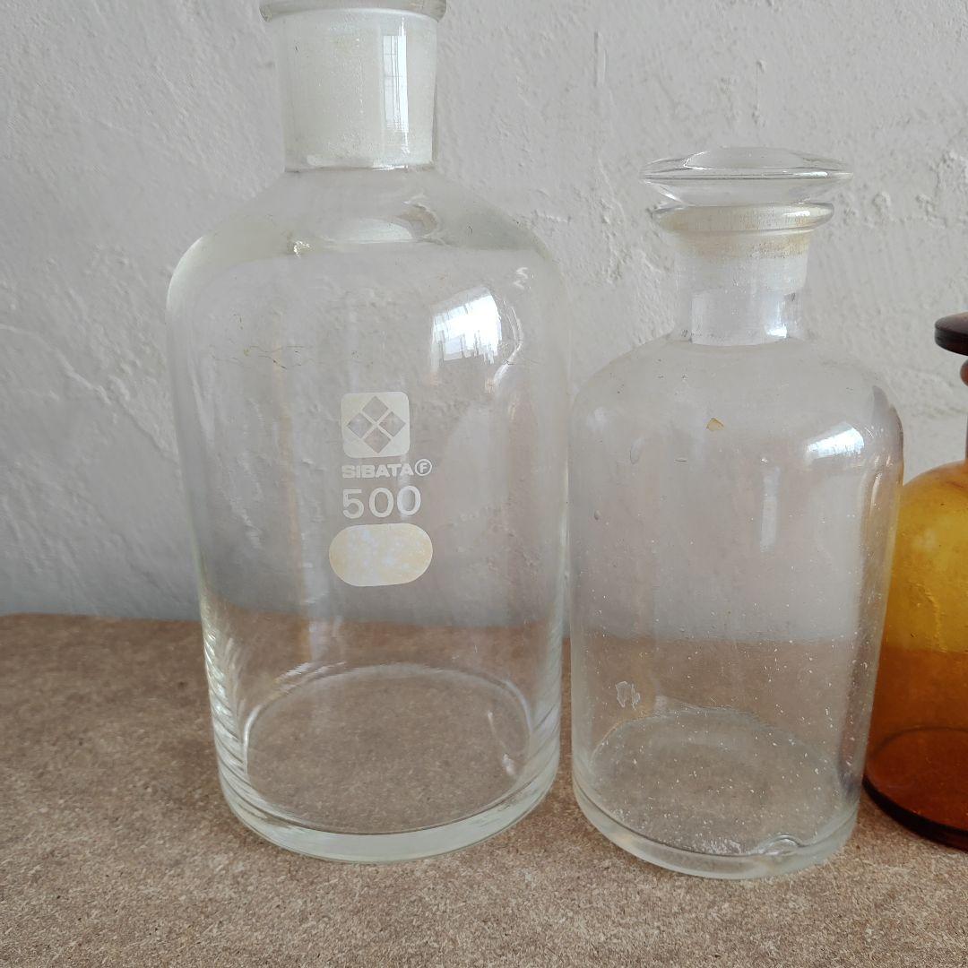 アンティークガラス瓶 透明 琥珀色 蓋付き 5個セット