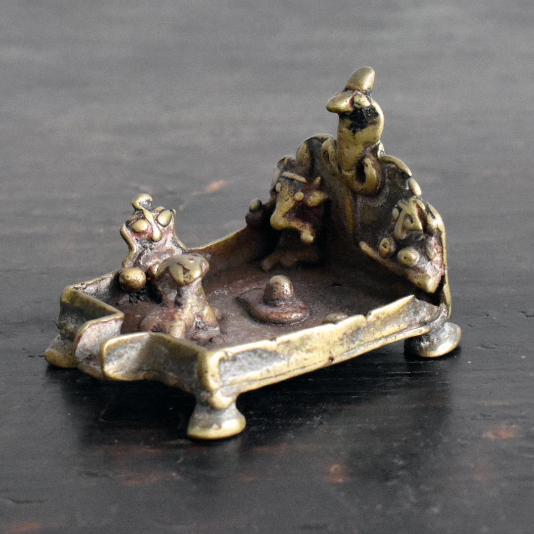 インド19世紀ヒンドゥー教リンガム小型神殿像 /アンティーク/真鍮/鋳造/祠/社