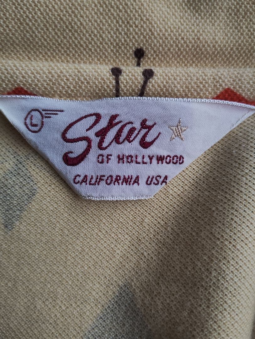 スターオブハリウッド 日本製 半袖 ポロシャツ L イエロー系 鹿の子 メンズ