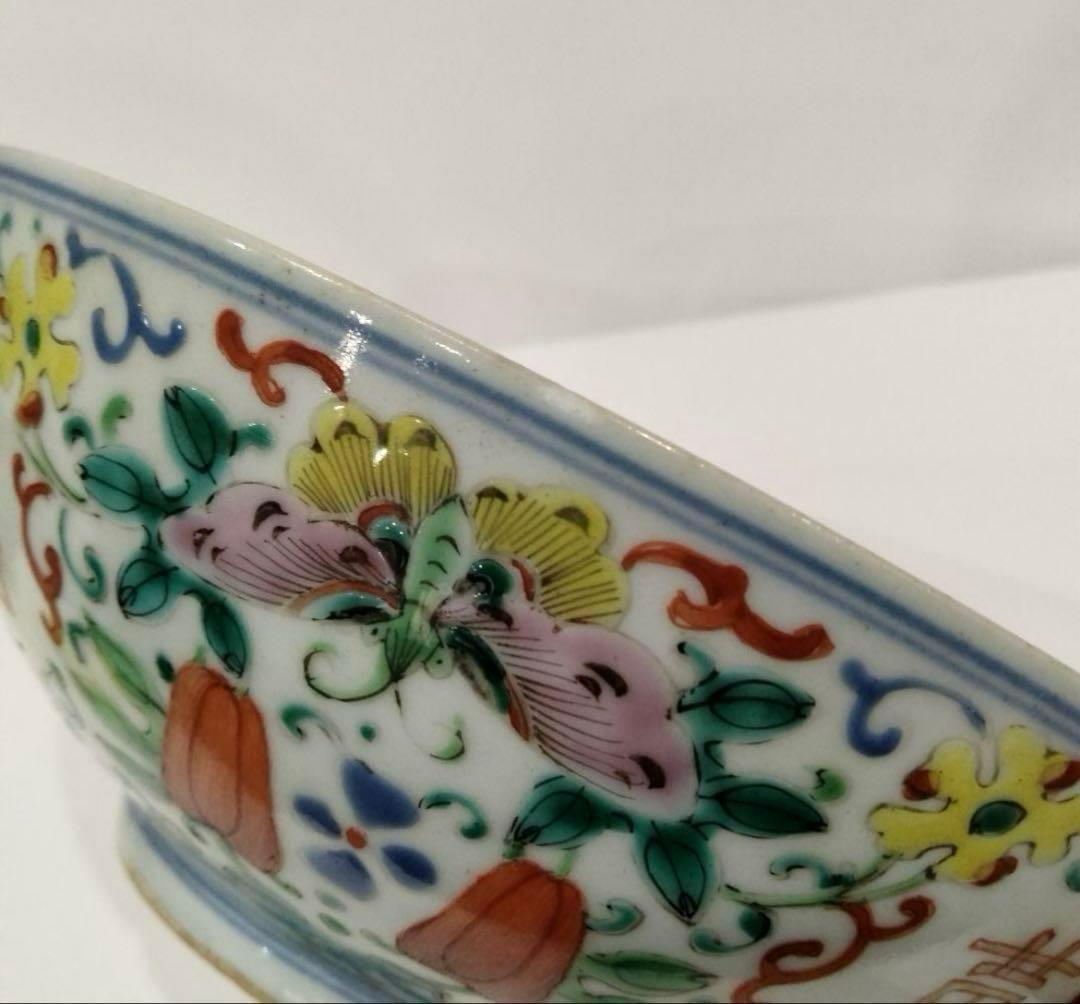 清時代 骨董品 粉彩 茶碗 南京色絵花卉文鉢唐物 古染付 煎茶碗