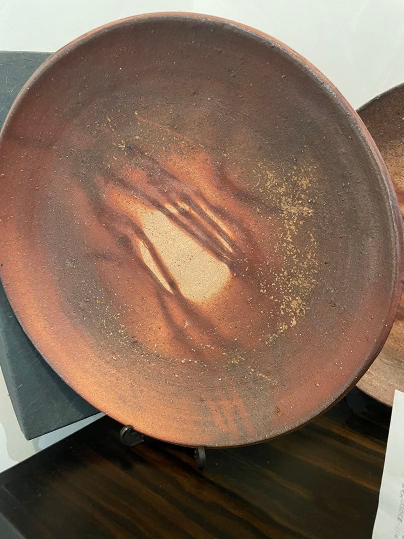 未使用　高級　備前焼　森丁斎作　陶器製装飾皿3枚セット　丸皿