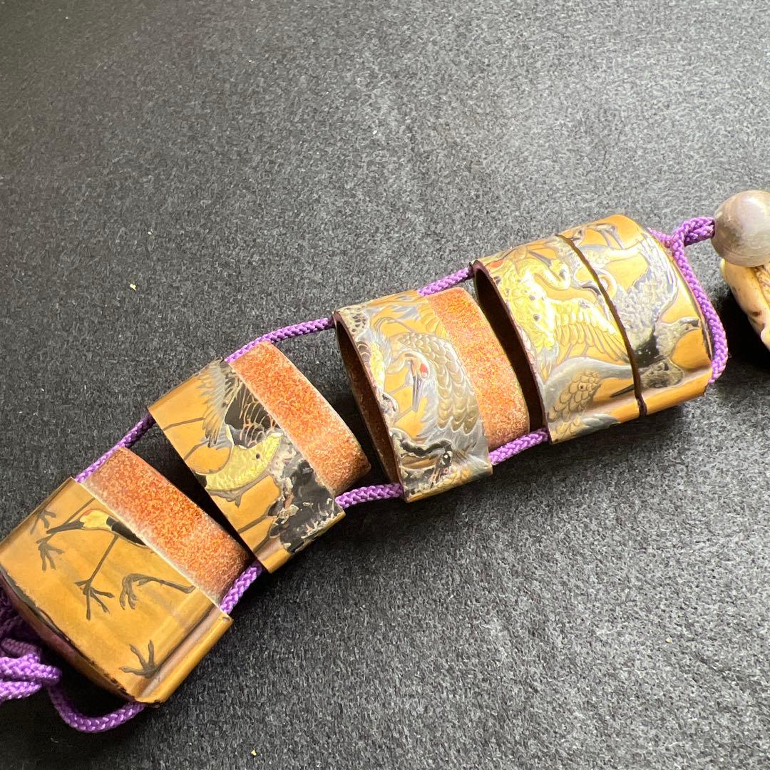 江戸時代　鶴蒔絵印籠、根付　70g 東Y8-0122☆2Fトコカ