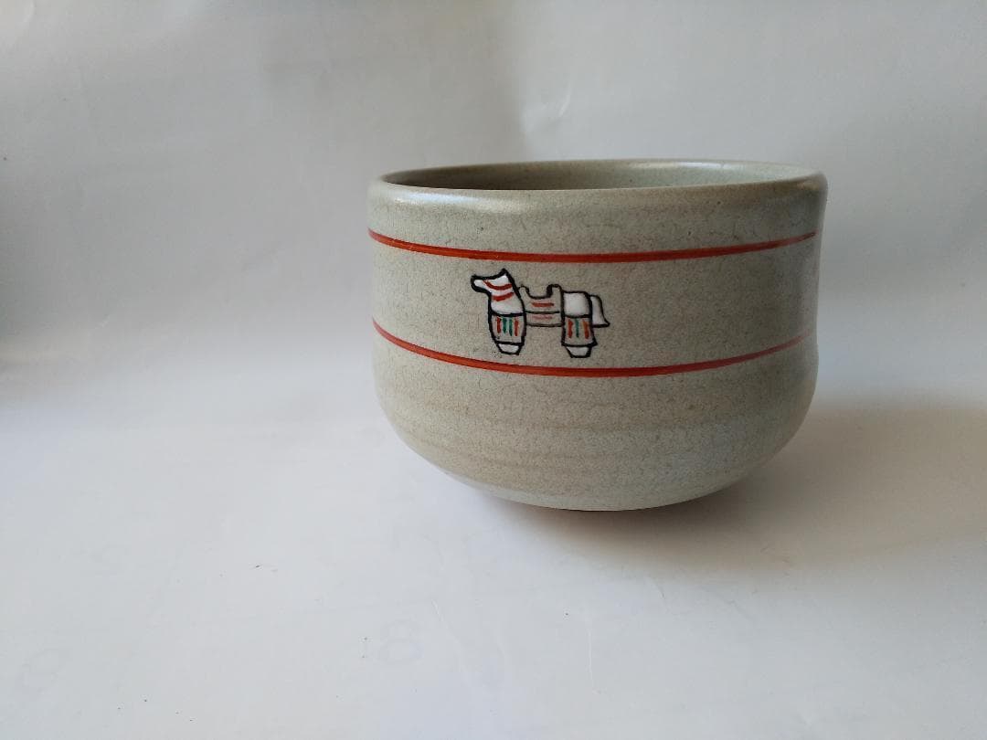 赤膚山 古瀬尭三 赤膚焼 干支茶碗 午 馬 共箱 共布 茶道具 抹茶碗 新品