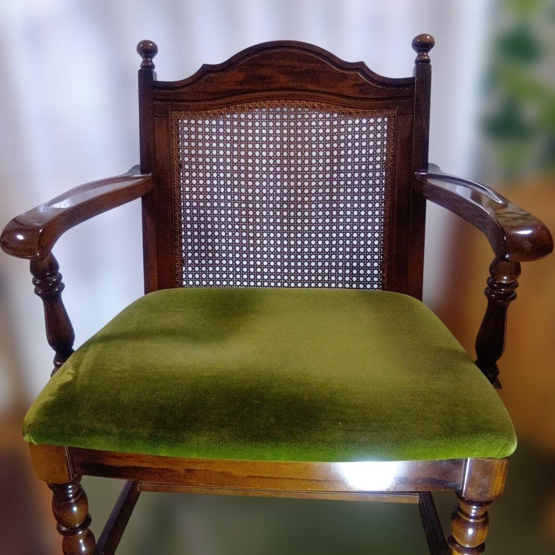 オールドカリモクbackrest-rattan モケットグリーンkarimoku