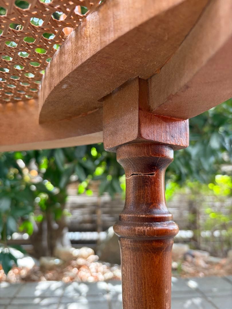 難あり アンティーク 木製ラタンチェア クロスデザイン 椅子 アールデコ