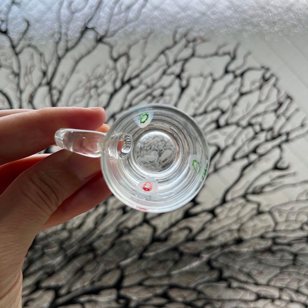 骨董　時代ガラス　超希少花象嵌　蜻蛉玉　風船型　取手付き　氷コップ　ウラン１客