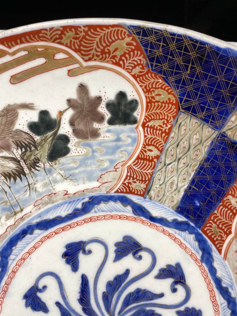 古伊万里。大皿。金彩。松鶴文。茶道具。飾皿。明治時代。古美術。骨董品。蔵出し。