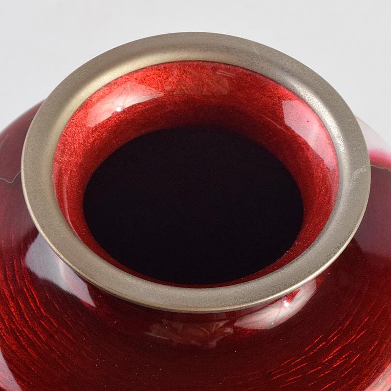 七宝焼　安藤七宝店　赤透釉　カトレア文　花瓶　C　R9409