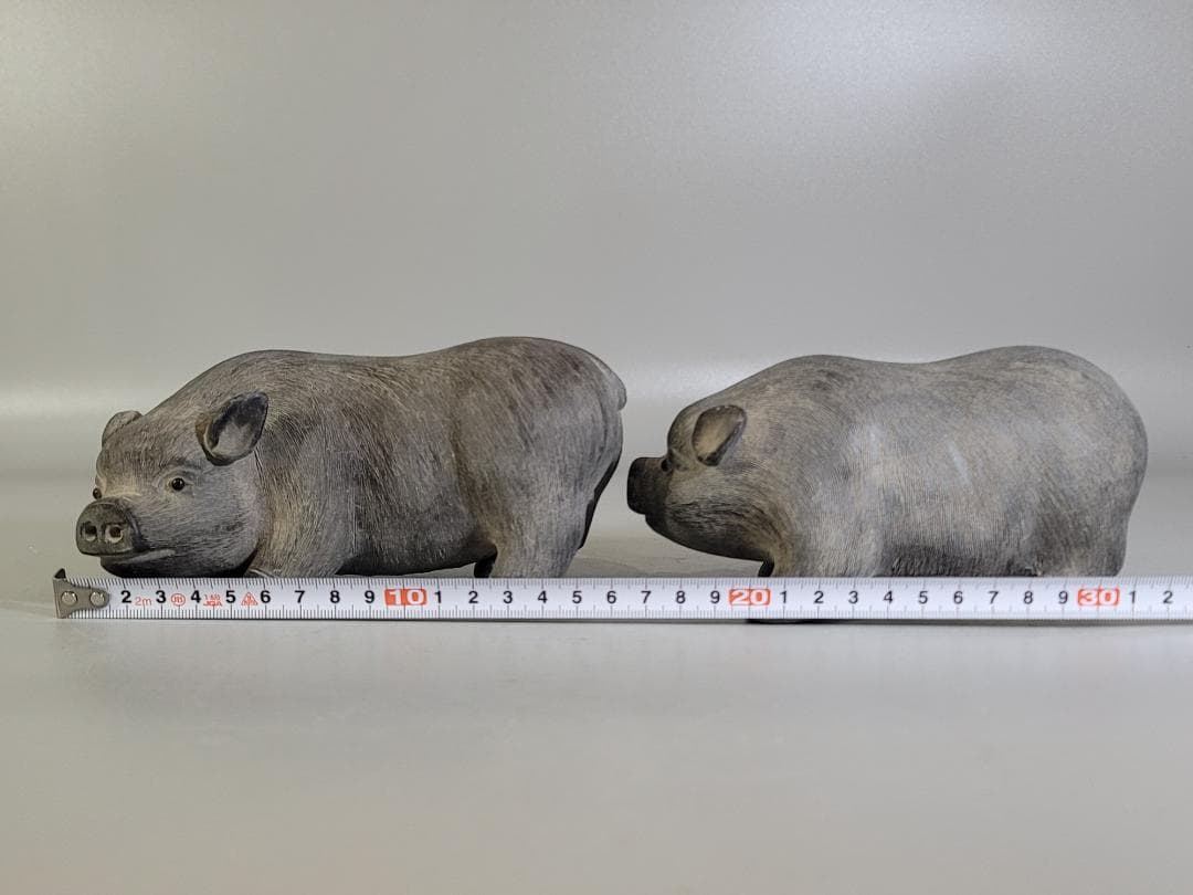 陳鳴遠 底款刻 在銘 朱泥 ブタ　夫婦 豚 置物