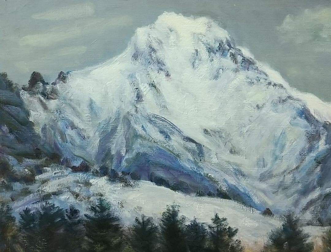 F8 油絵「冬赤岳」絵画 油彩画 風景画 アート