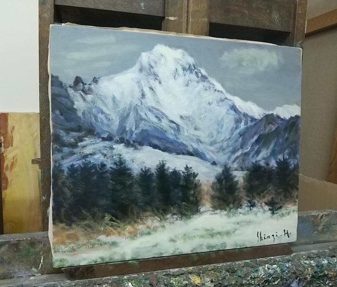 F8 油絵「冬赤岳」絵画 油彩画 風景画 アート