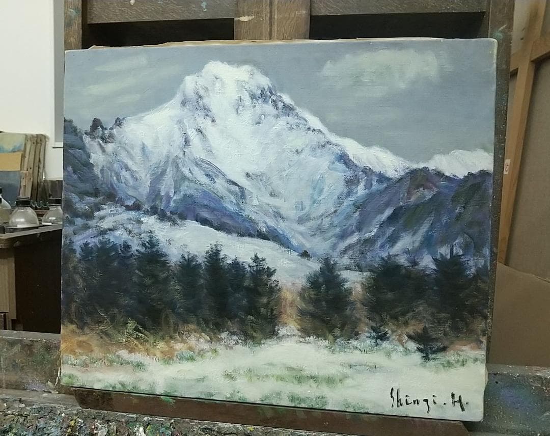 F8 油絵「冬赤岳」絵画 油彩画 風景画 アート