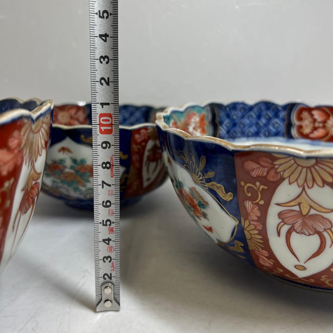 古伊万里　染錦菊割ミツ鉢　木箱　幅約24/21/18㎝　東Y7-0725③タカサ