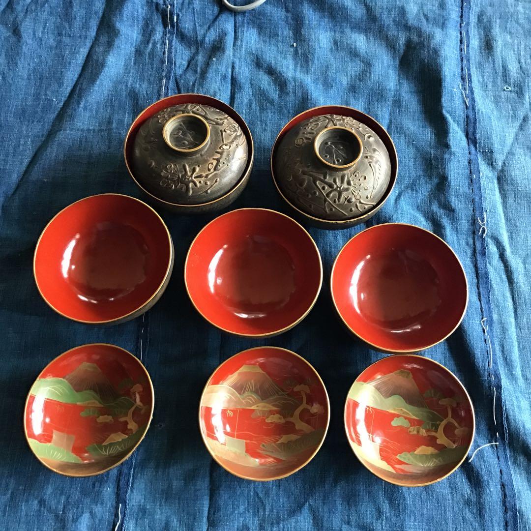 会津鉄錆塗　金蒔絵　椀6客　時代木製漆器　吸物　伝統工芸　漆芸