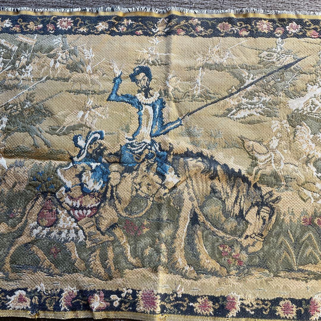 ゴブラン織 槍を持った騎士 ラグ タペストリー アンティーク ビンテージ