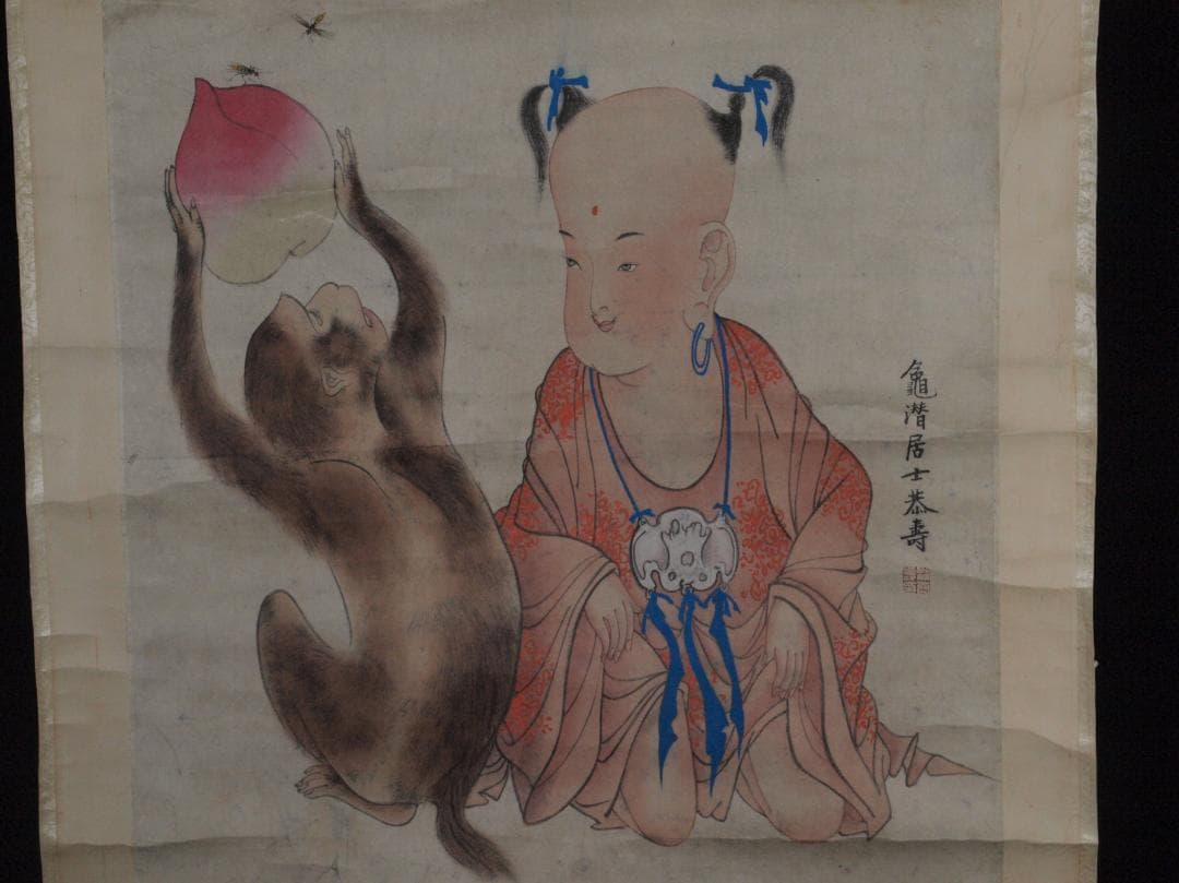 民間 肉筆掛け軸　清時代人物図　激安骨董品 祝寿图 AK2167A9-2