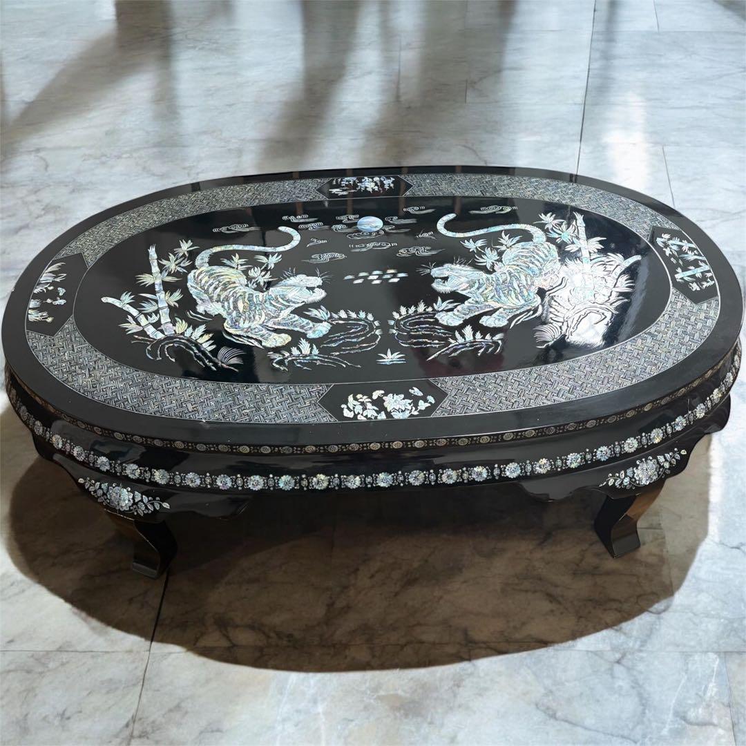 【都内引き取りなら¥8,000】青貝螺鈿細工宝尽図 平卓 中国古玩 唐物