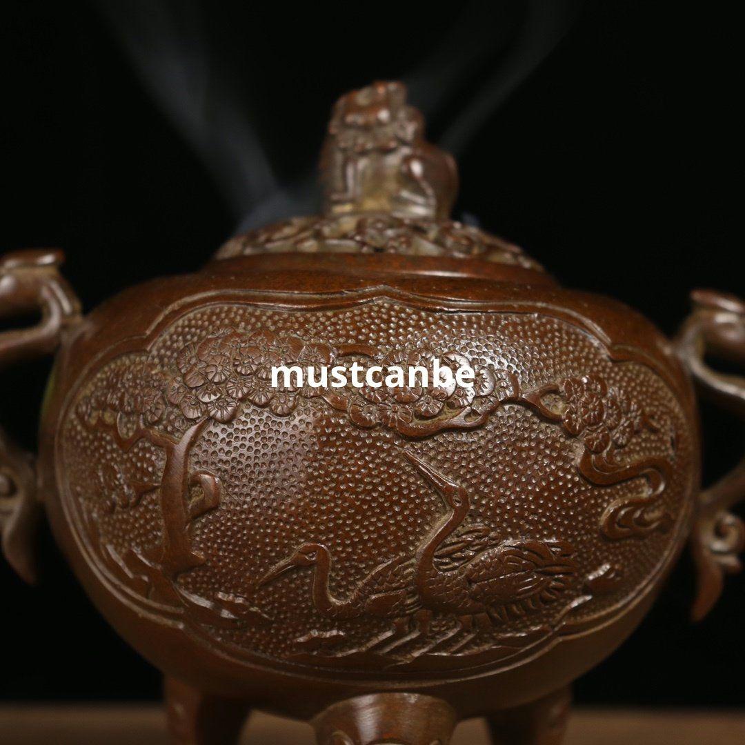 香炉 松鶴延年香炉 金属工芸品 厚重 美品 置物