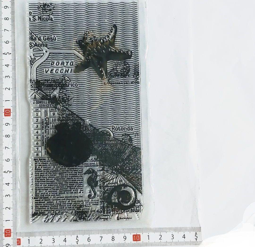 (223)【海外製 】クリアスタンプ シーサイドマップ ヒトデ 貝コラージュ細長