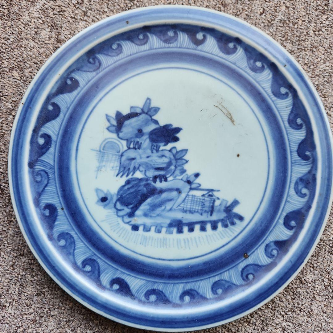 初期伊万里染め付け蓬莱島文皿