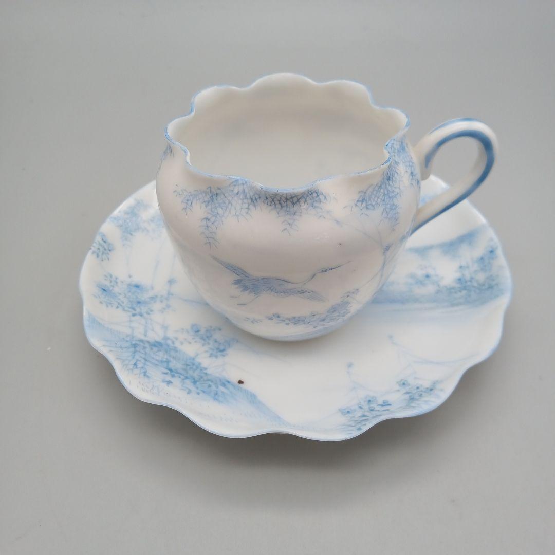 明治期　横浜焼 　井村彦次郎　波型 カップ＆ソーサー　エッグシェル 里帰り