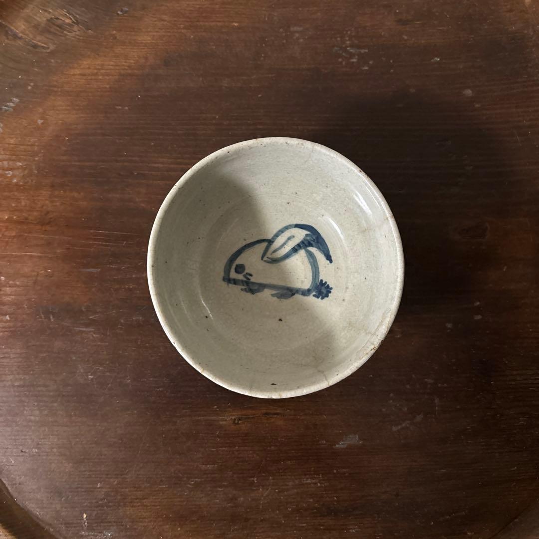 古い染付兎茶碗　うさぎ　ウサギ　骨董　柳宗悦　民藝　青山二郎　白洲正子　検:李朝