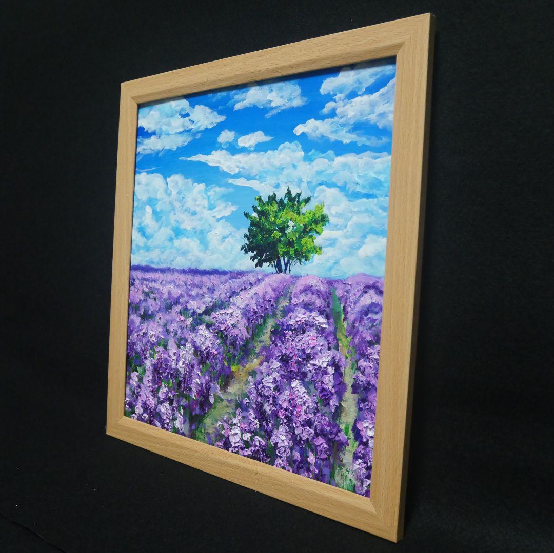 油絵 油彩 油彩画 絵 絵画【ラベンダー畑に立つ一本木】