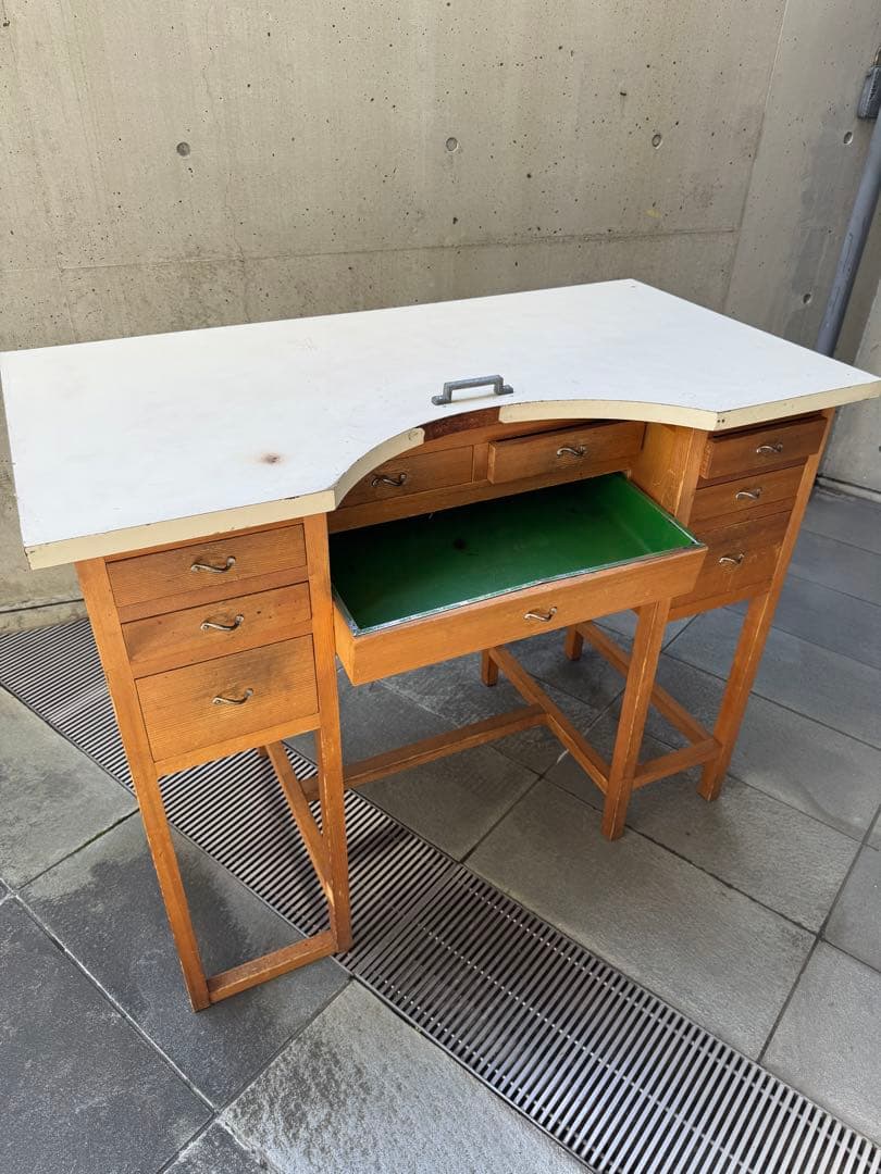 【希少】木製 彫金机 両袖タイプ アンティーク調 作業台