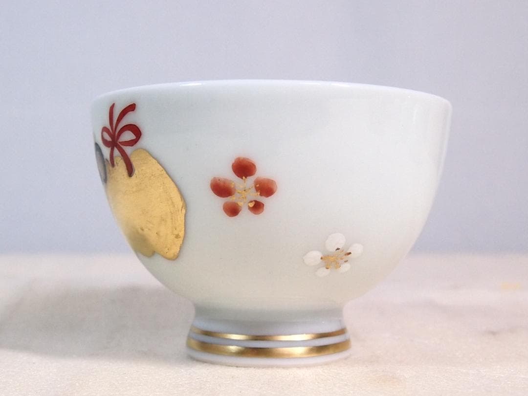 【未使用】京焼/清水焼 京都 平安清鳳 金銀彩羊 茶碗6客 玉露用？干支/未年