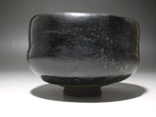 ★楽吉左衛門九代　了入　黒茶碗　富士の画　裏千家　十三代　円能斎の花押★x633