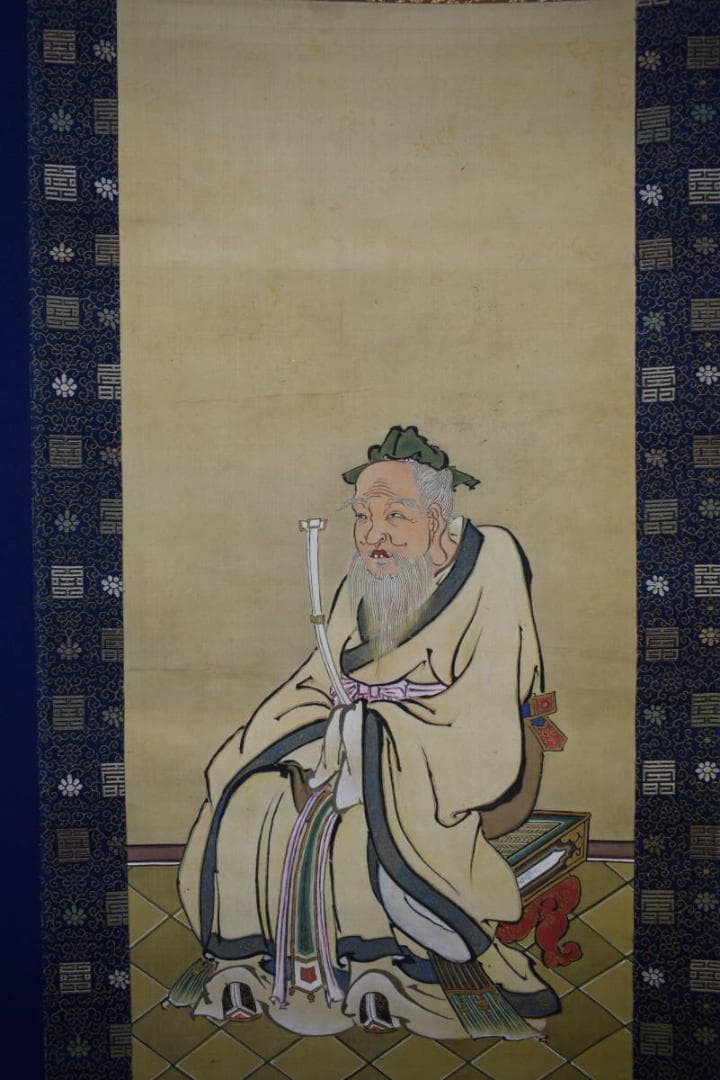 真作/狩野常信/寿聖人図/桐題箱付/布袋屋掛軸HI-288