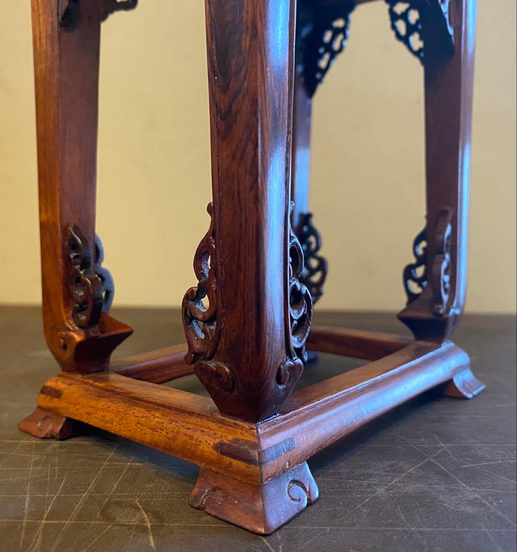 中国アンティーク　透かし彫り 飾り台・花台・香台　全高17cm ヴィンテージレア