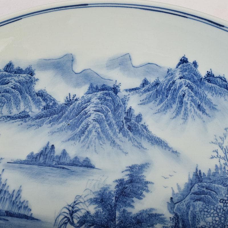 中国　景徳鎮　倣大清康煕年製　青花山水文　大鉢　大皿　C　8942A