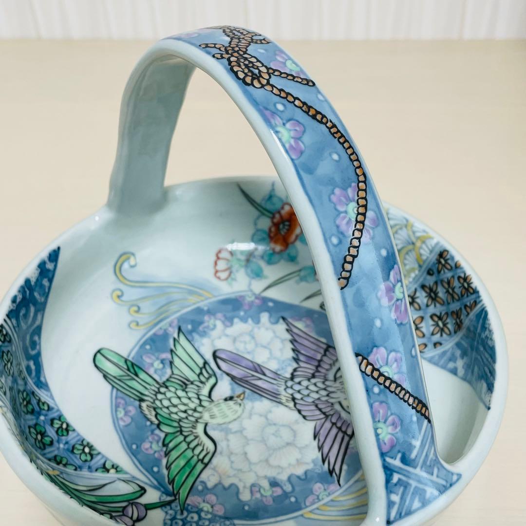 六代 佐藤走波 染錦花鳥文 手鉢 陶器 骨董品 共箱