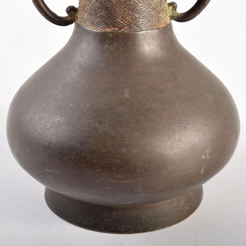 中国　大明宣徳年製款　古銅　雷文　象双耳瓶　D　R4949