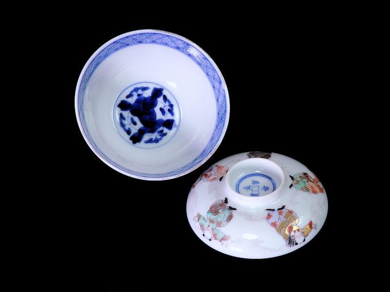 古伊万里　金襴手　唐子　童戯の図　蓋茶碗　E875ASA-CPg