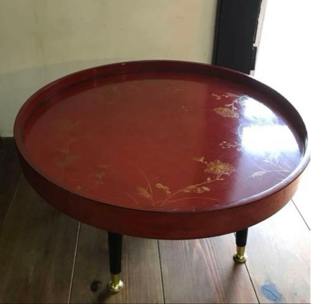 骨董　漆塗り　金彩　蒔絵　ちゃぶ台　飾り台　当時物　古道具　テーブル　脚取り外し