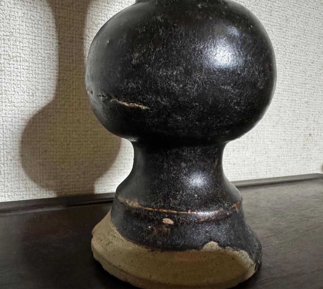 中国骨董　漢ー唐　黒釉褐釉　耳付瓶仏前供養瓶　時代物　唐物　古美術(N-3)