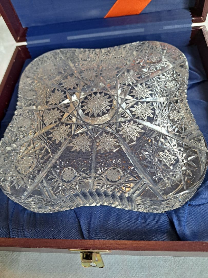 チェコスロバキア　Bohemia Glass 四つ葉型クリスタルトレイ
