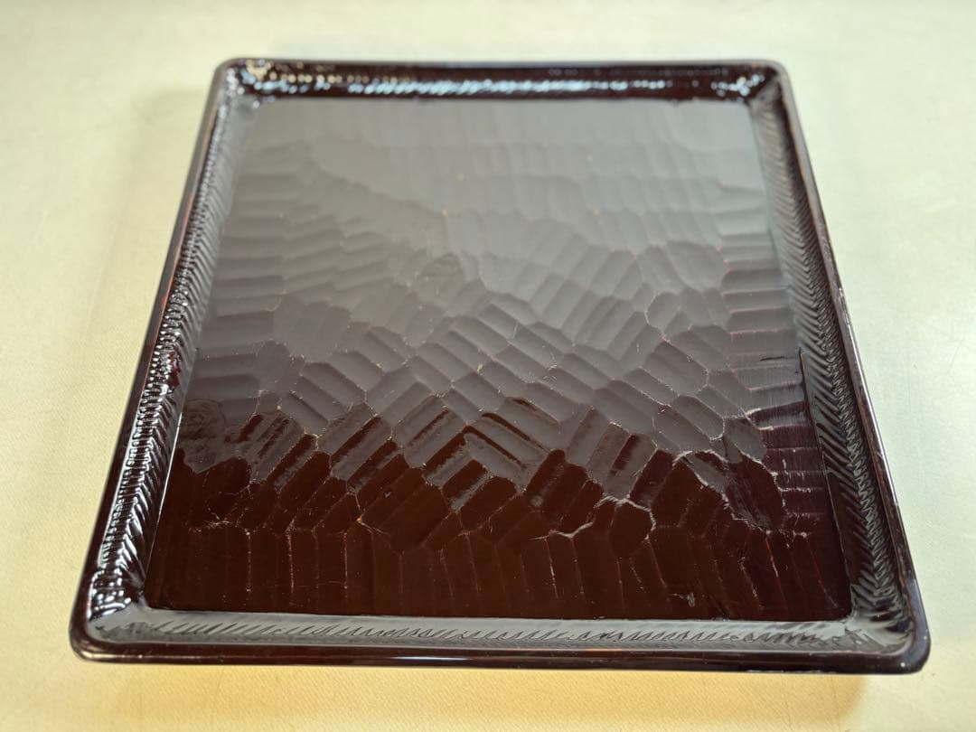 アンティーク　讃岐彫　古い松材のくり貫き角盆(四方盆)5枚セット　②