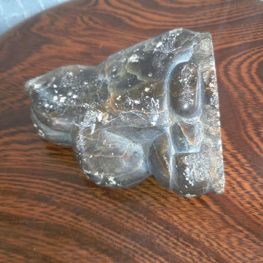 骨董５ イヌイット?黒色石製座仏像