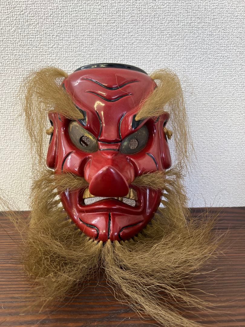 備中神楽面　猿田彦命　天狗面　木彫　中川剛山作