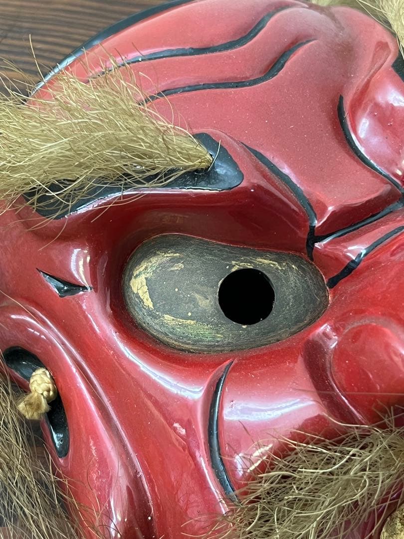 備中神楽面　猿田彦命　天狗面　木彫　中川剛山作